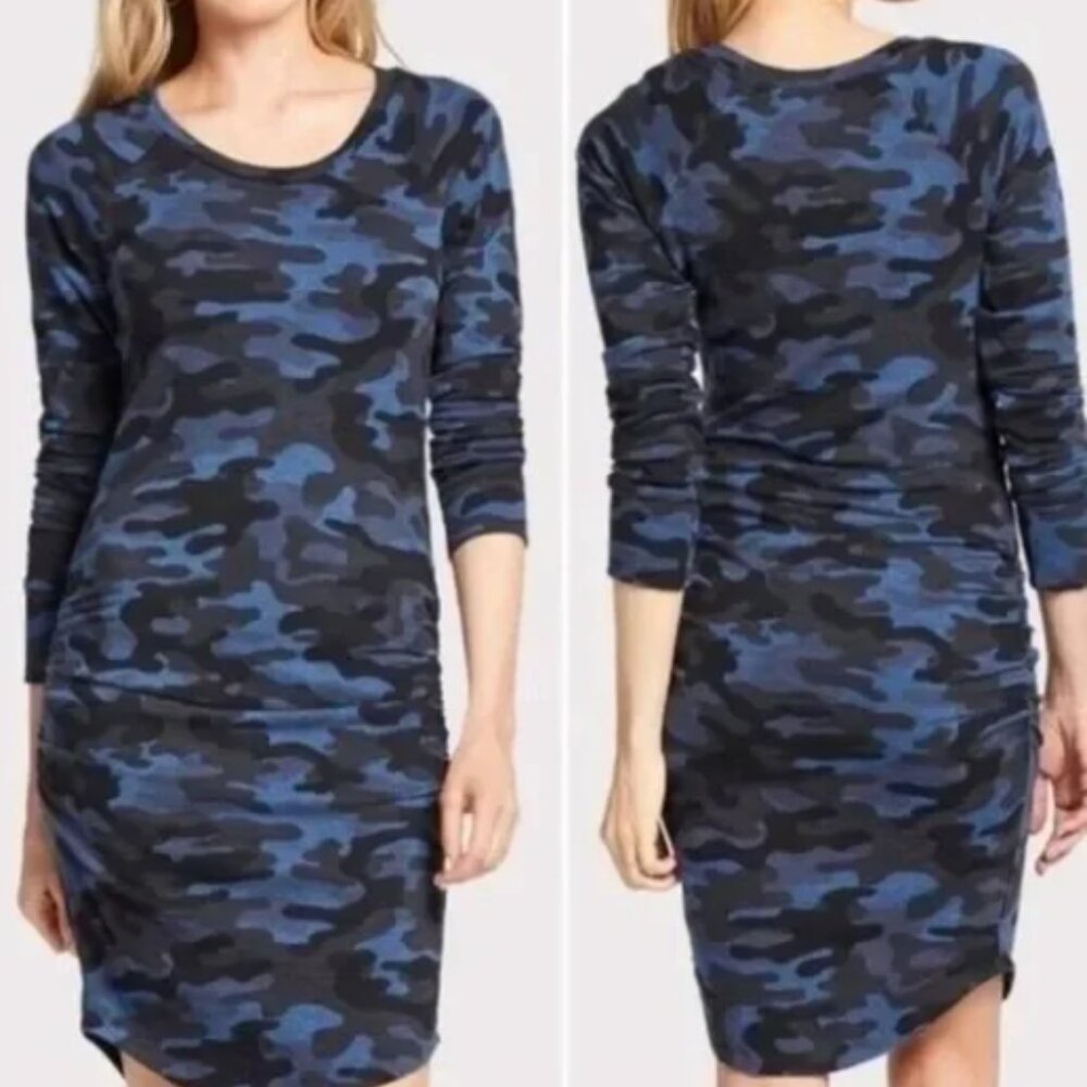 Sundry Blue and Black Camouflage Long Sleeve Dress